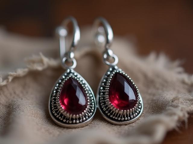 Bohemian Sterling Silver Garnet Teardrop Earrings