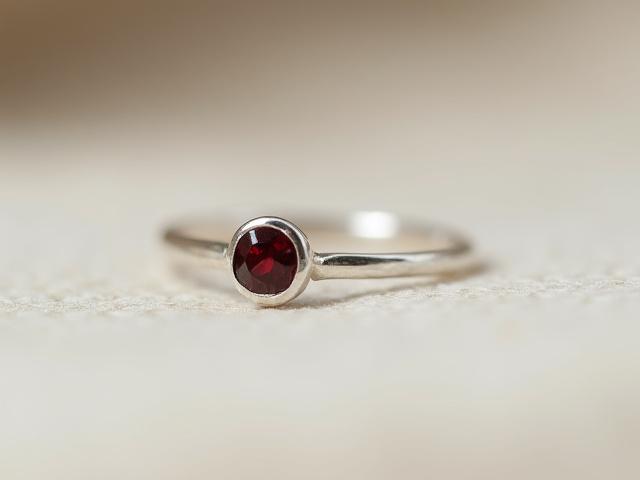 Minimalist Sterling Silver Garnet Stacking Ring