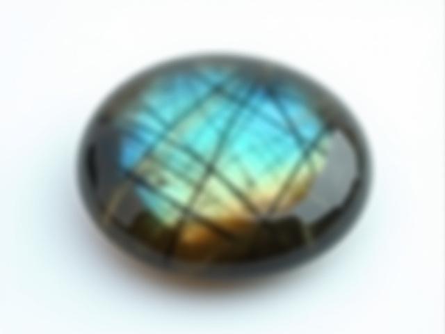 A striking labradorite gemstone showcasing a vibrant flash of blue, green, and gold iridescence.